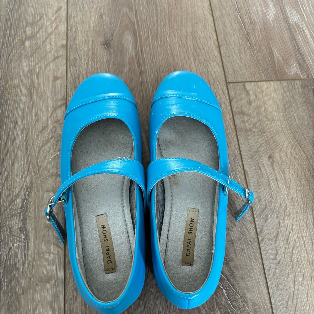 Turquoise blue Mary Jane flats